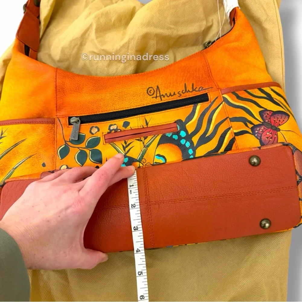 Anuschka Hand-Painted Leather Convertible Hobo Animal Butterfly Print Tangerine
